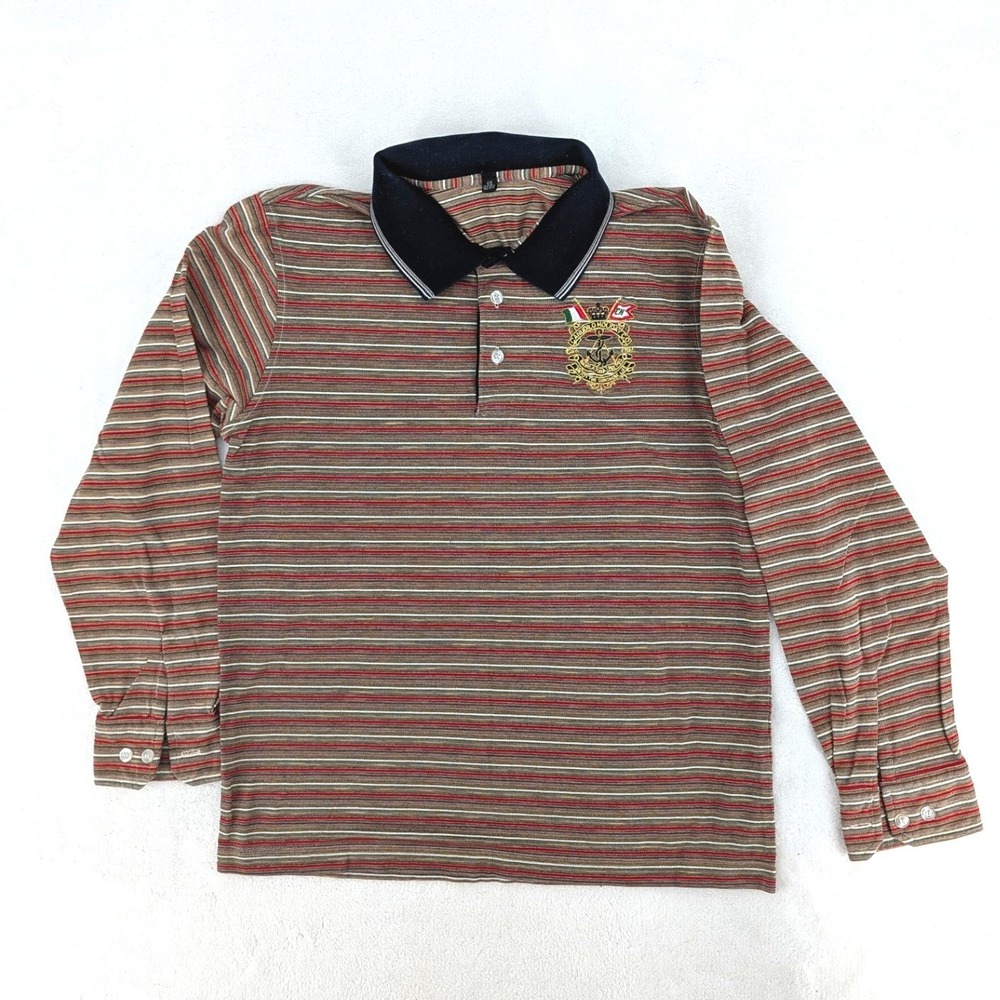 Striped Long Sleeve Polo Shirt Nautical Crest Size 46
